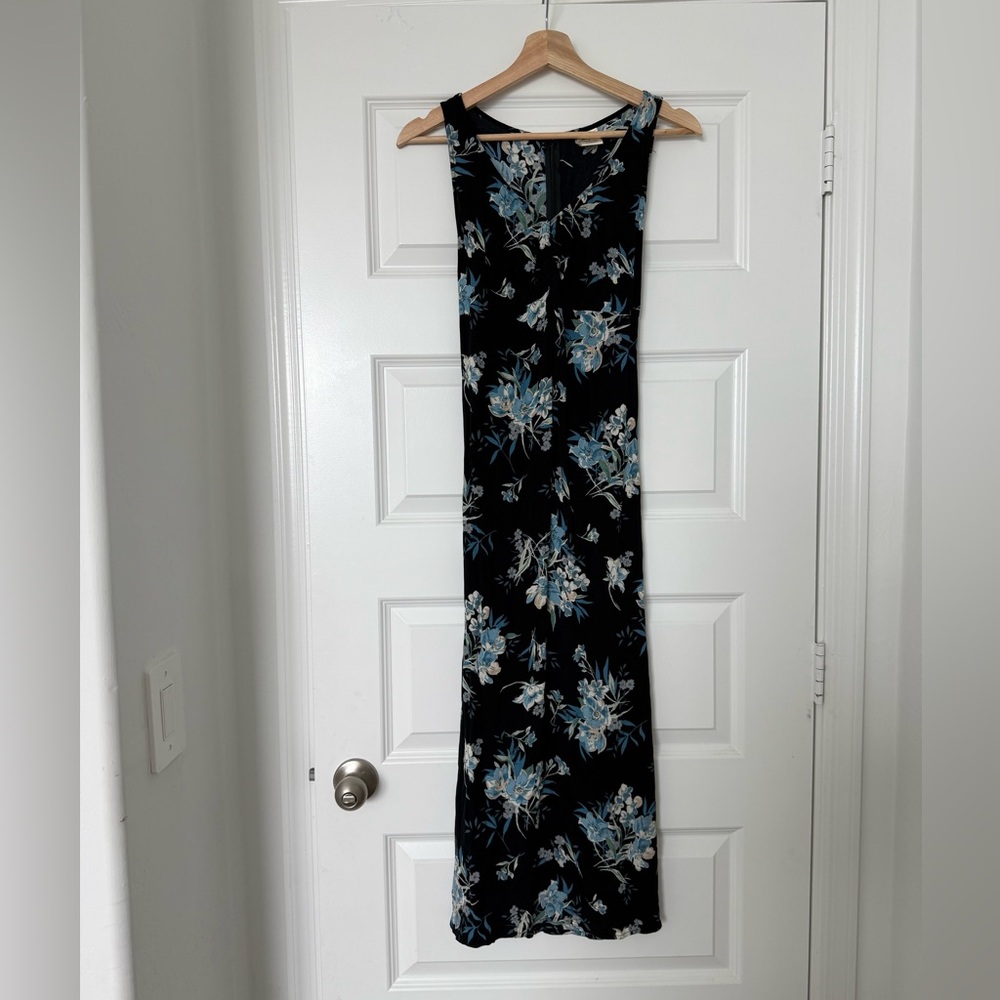 Y2K blue tropical floral sleeveless midi dress size 6 Old Navy vintage